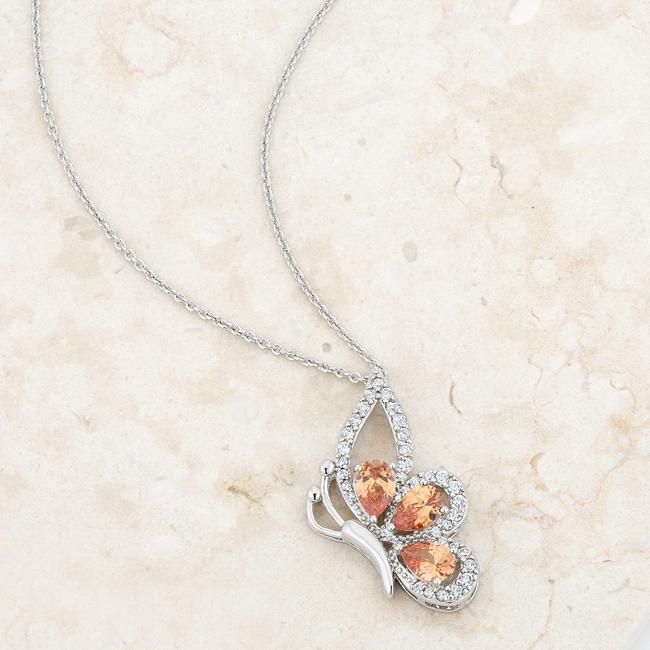 Butterfly Drop Necklace with Champagne CZ