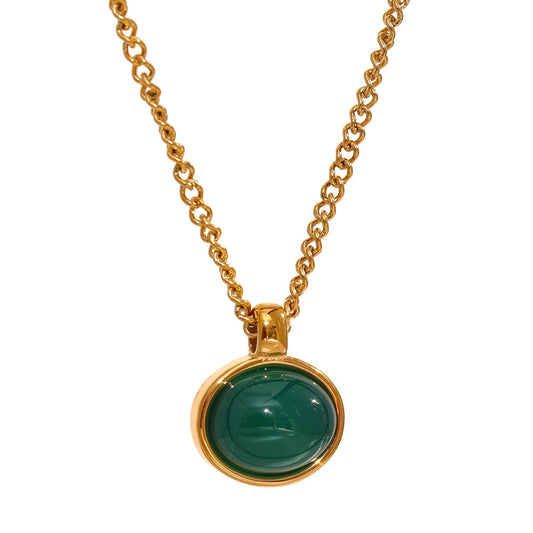 Green Agate Stone Pendant Necklace
