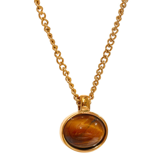 Tiger's Eye Pendant Necklace Gold