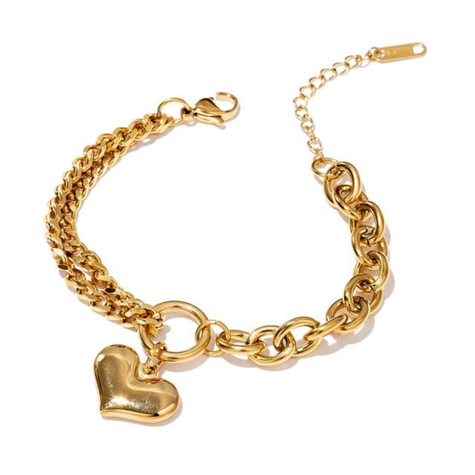 Mixed Chain Heart Charm Bracelet