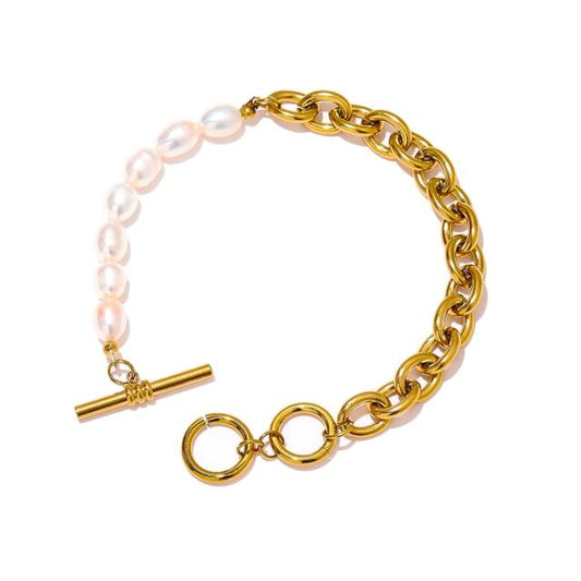 Asymmetric Natural Pearl Toggle-Clasp Bracelet