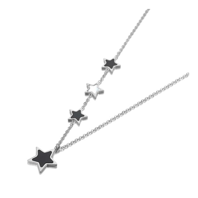 Triple Star Choker Necklace Silver Enamel