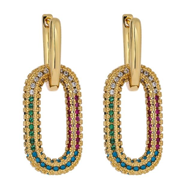 Paperclip Link Earrings with Crystals MultiColor