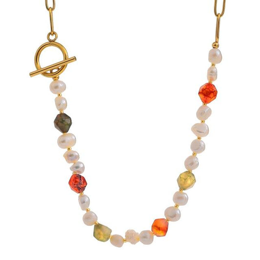 Pearl and Gemstone Asymmetric Toggle Necklace