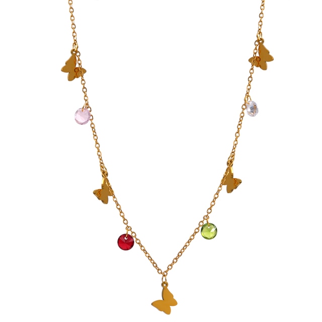 Dainty Butterfly and Colorful Crystals Necklace