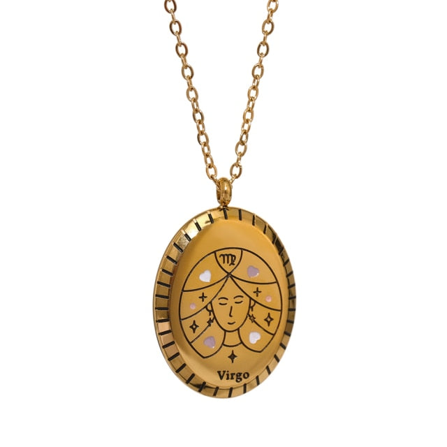 Zodiac Oval Pendant Necklace Gold