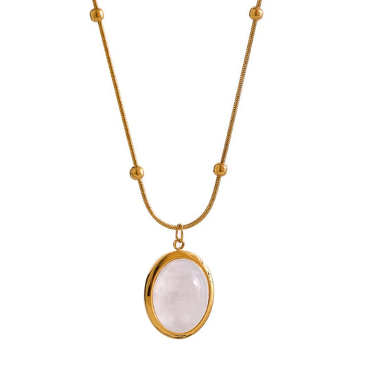 White Oval Pendant Necklace in Gold